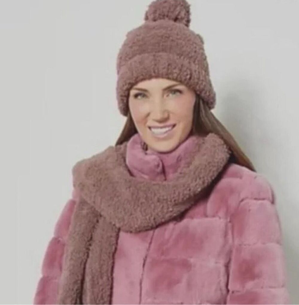 Barefoot Dreams Cozy Chic Pom Pom Beanie & Scarf Set Chestnut Nwt O/S